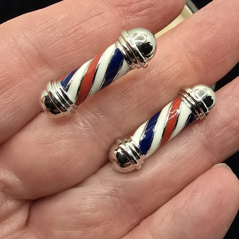 Enameled Barber Pole Cufflinks Novelty